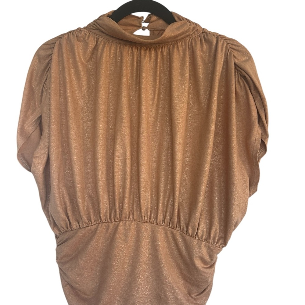 Anthropologie Maeve Ruched Metallic Muscle Tee Women’s Small in tan/gold - Picture 4 of 14